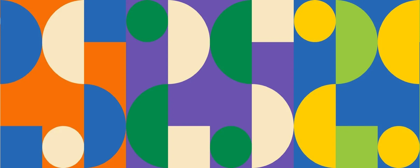 número 25 en formas geométricas tonos violeta verde amarillo y naranja 